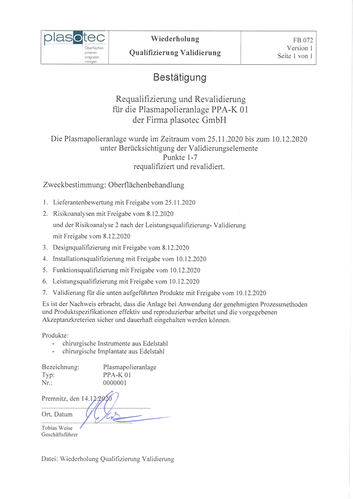 Zertifikat plasotec GmbH